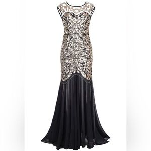 Black & Gold Sequin Evening Gown